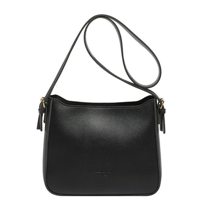 Black leather shoulder bag on a white background