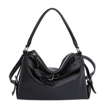 Black large retro tote bag  with shoulder strap on a white background